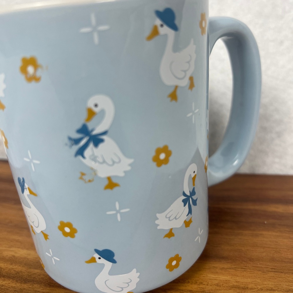 Vintage Country Blue Goose Coffee Mug Cottagecore Floral Farmhouse Ceramic Cup